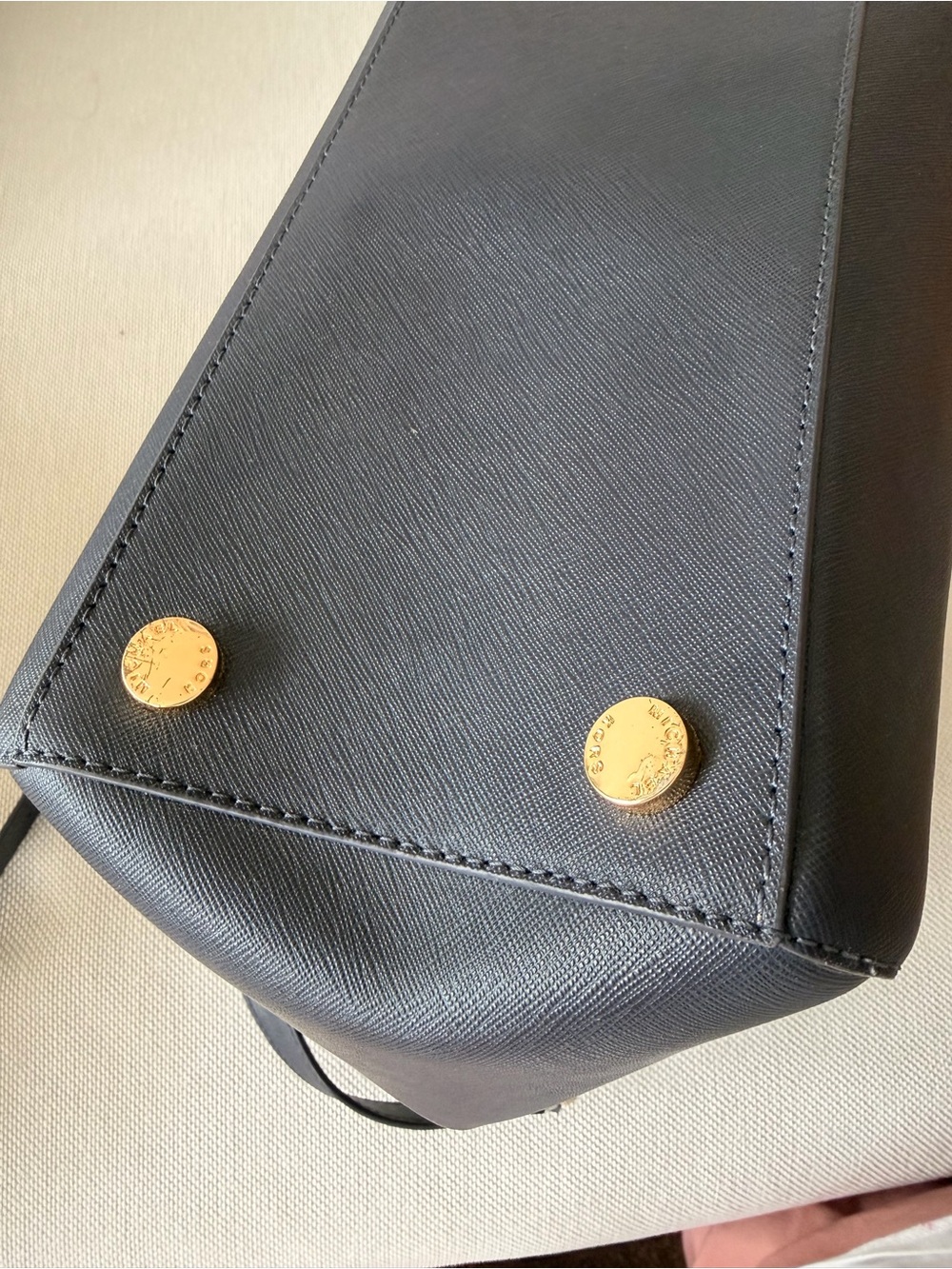Michael Kors Navy color  Saffiano Leather Dome Satchel with Gold Hardware - Picture 7 of 13